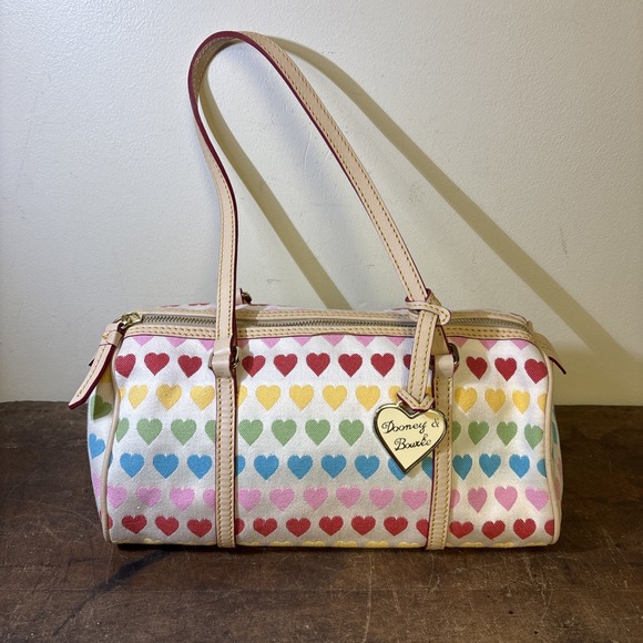 Dooney & Bourke Handbags - Dooney & Bourke Leather Trimmed Rainbow Barrel Bag Y2K 11"x6"